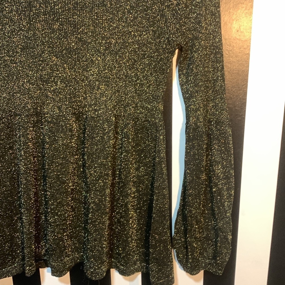 Y2K Gold Glitter Lurex Blouse Rib Knit Sweater Top Blouse Small/Medium Women’s - Picture 12 of 17